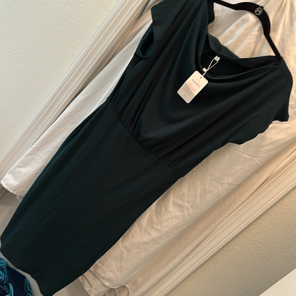 Green off the shoulder dress
